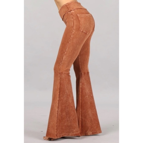 Pants - SOLD OUT Sugar Almond Mineral Wash French Terry Flared Bell Bottom Pull On Pants
